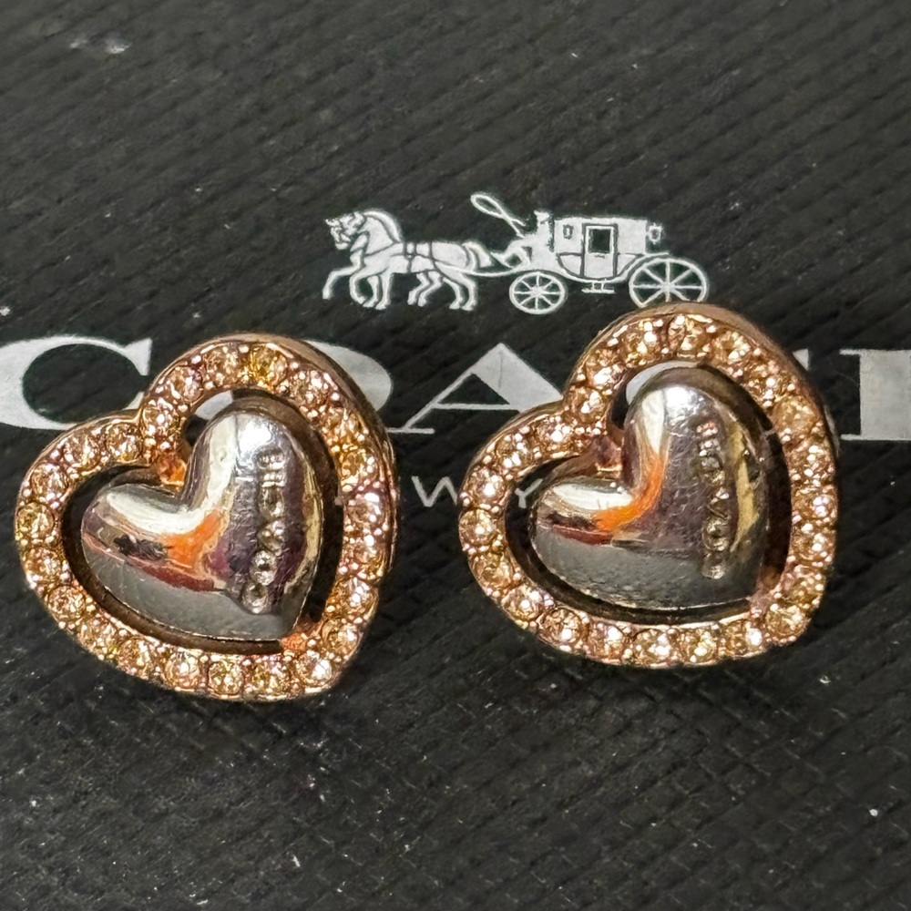 Coach Heart-Shaped Silver and Rose Gold Earrings